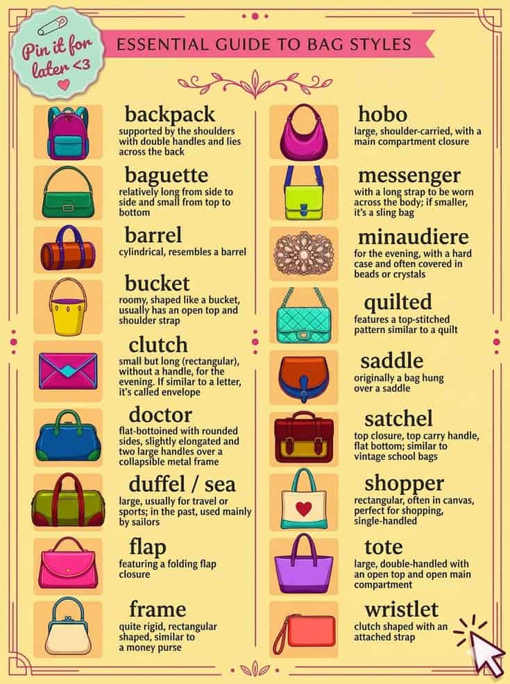 different type of bags name