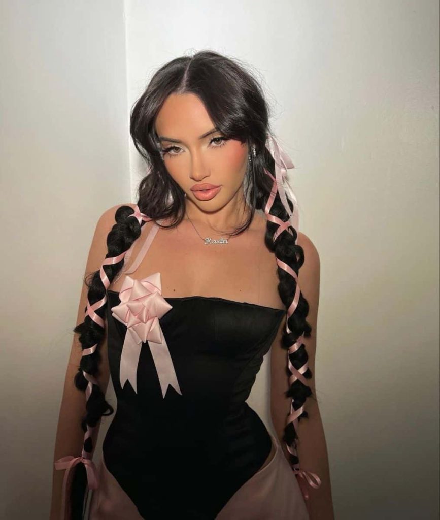 party hairstyle pink ribbon feminine