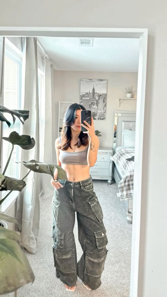 sports bra and cargo pants  simple