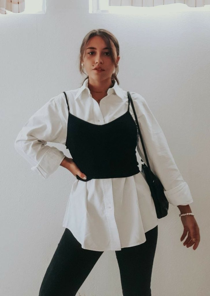 white shirt and black cami top