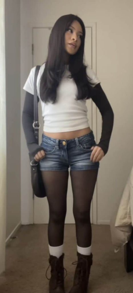 HIGH WAISTED SHORTS and sheer tights tumblr girl aesthetic