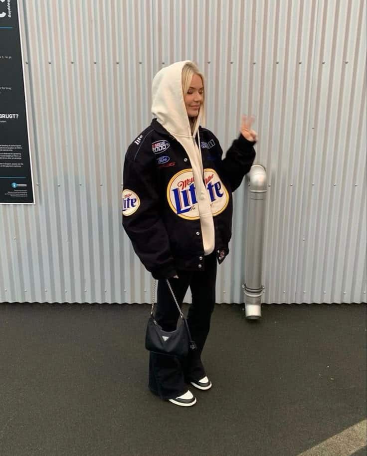 RACING jacket outfit ideas casual hoodie