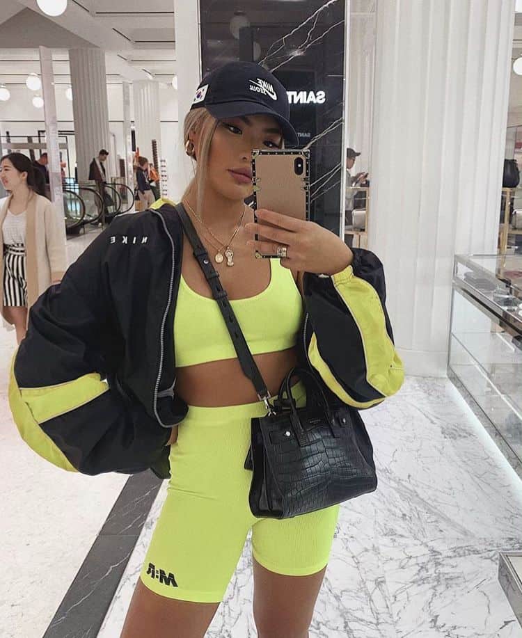 Neon matching set DJ concert outfit idea