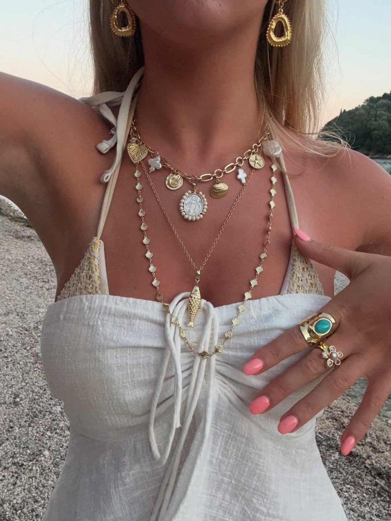tulum party outfit layered necklaces
