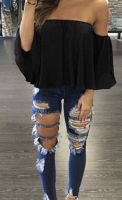The Off-the-Shoulder Top with High-Waisted Jeans
