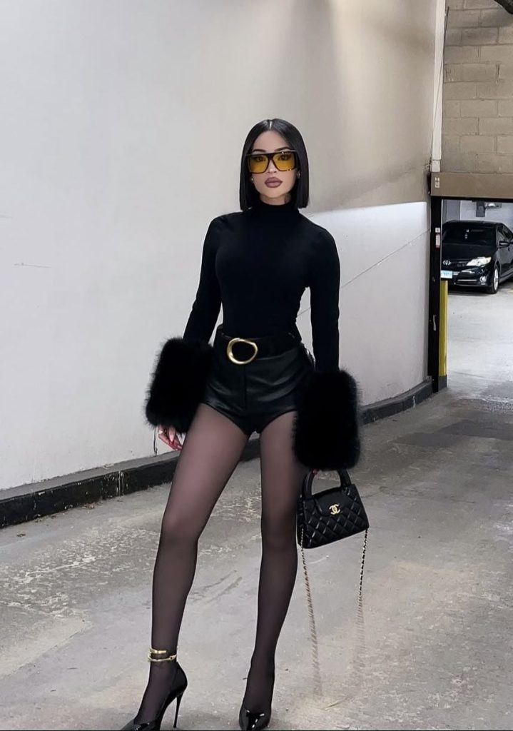 Black leather shorts outfit all black