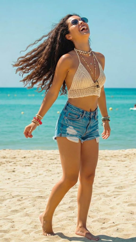 The High-Waisted Denim Cutoffs Retro surf party outfit ideas