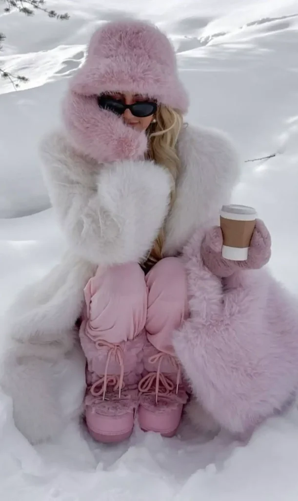 Apres ski lodge OUTFIT PINK HAT