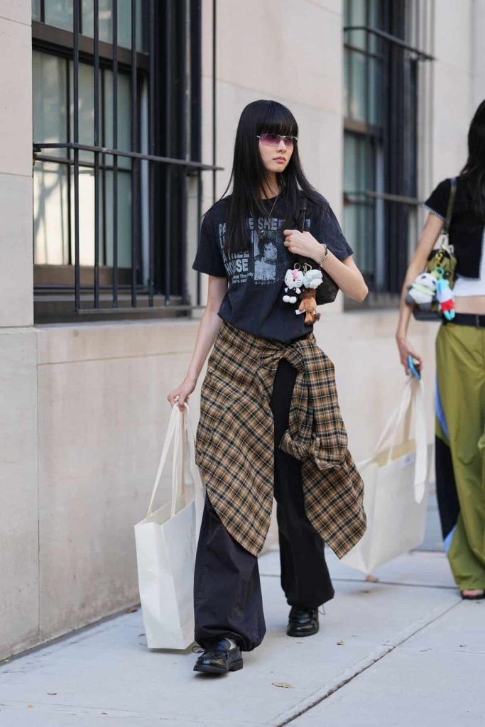 grunge outfit oversized flannel shirt