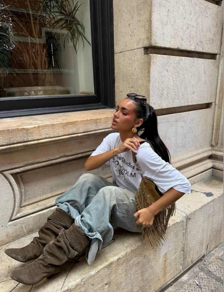 How to Wear Knee-High Boots with baggy Jeans