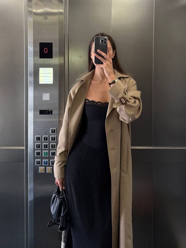 What to wear with Burberry trench coat classy black dress