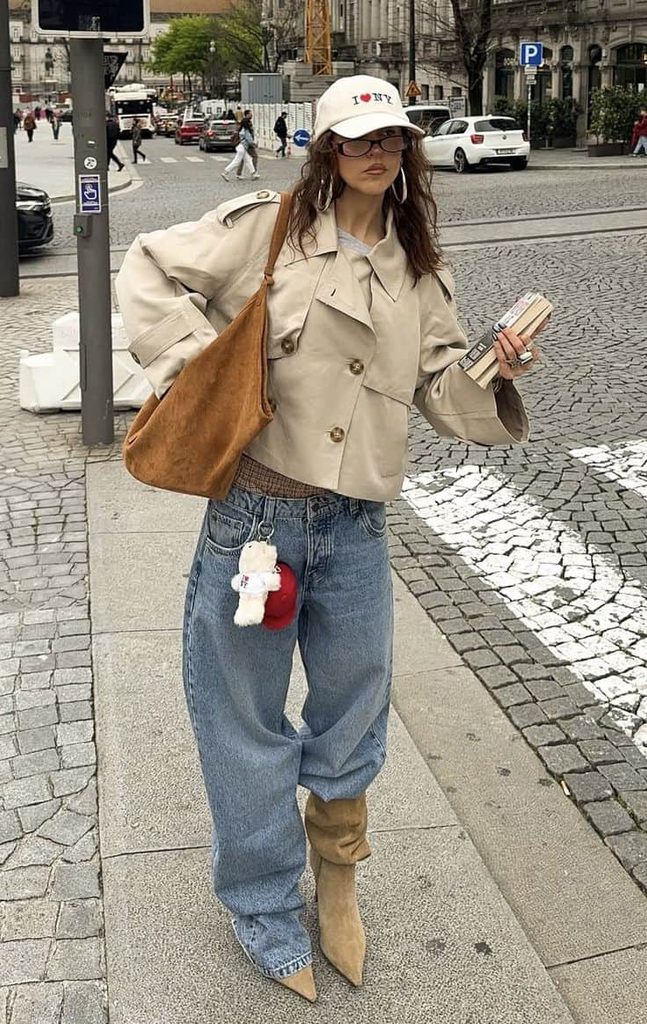 baggy denim jeans and boots outfit