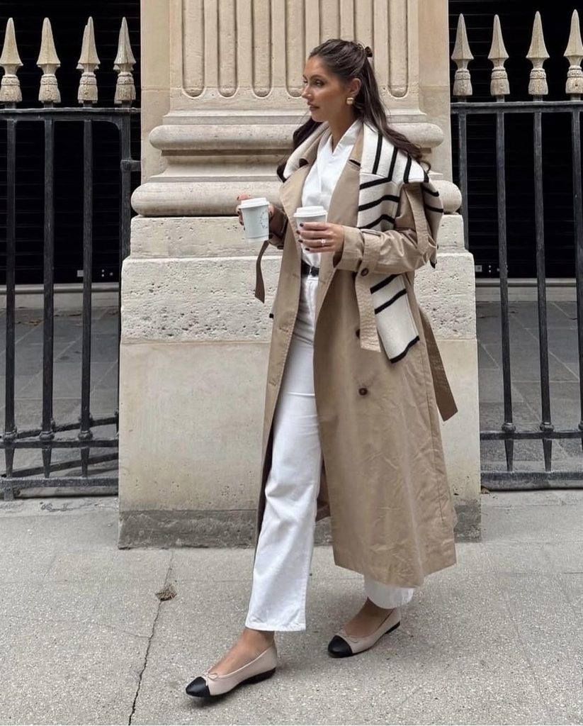 What to wear with Burberry trench coat white and beige